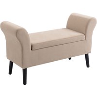 Sitzbank mit Stauraum Armlehnen modern samtartiges Polyester Gummiholz Beige 111,5 x 41 x 65 cm von HOMCOM