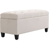 Sitzbank Polsterbank mit Stauraum leinenartiges Polyester Gummiholz Cremeweiß 100 x 40 x 44 cm von HOMCOM