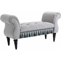 Homcom - Sitzbank Polsterbank, Samtoptik, Luxus Bettbank mit Holzbeine, Flurbank für Schlafzimmer, bis 150 kg Belastbar, Hellgrau, 117 x 40 x 58 cm von HOMCOM