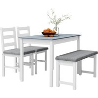 Sitzgruppe, 4-teiliges Esstisch-Set, 1 Tisch, 1 Bank, 2 Stühle, Grau + Weiß - Grau+Weiß von HOMCOM