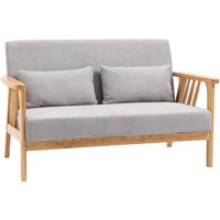 Sofa Relaxsofa 2-Sitzersofa, inkl. 2 Kissen, Samtoptik, Kautschukholz, 130 cm x 75 cm x 78 cm, Grau + Natur - Grau von HOMCOM