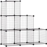 Steckregal, Regalsystem mit 6 Fächern, diy Würfelregal aus Drahtgitter, Stufenregal für Wohnzimmer, Schlafzimmer, Schwarz, 109 x 37 x 109 cm - Homcom von HOMCOM