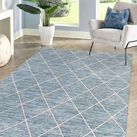 Homcom - Teppich Baumwolle, Webteppich, Flachgewebe, pflegeleicht und strapazierfähig, Blau, 240 x 170 x 0,7 cm von HOMCOM
