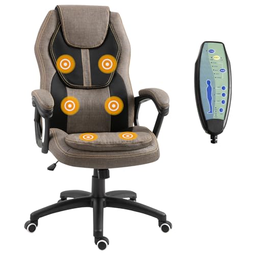 Vinsetto Bürostuhl Massage Sessel Bürostuhl komfortabel höhenverstellbar 360° drehbar Polyester PU grau braun von HOMCOM