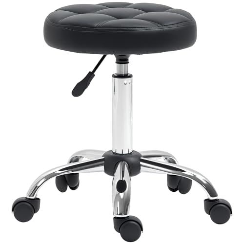 Vinsetto Rollhocker Höhenverstellbarer Arbeitshocker, Drehbarer Salon Hocker für Büro Massage Kunstleder Schwarz Ø35,5 x 51-67 cm von HOMCOM