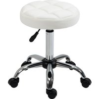Vinsetto Rollhocker Höhenverstellbarer Drehbarer Arbeitshocker für Büro & Salon, Kunstleder Weiß Ø35,5 x 51-67 cm   Aosom.de von HOMCOM