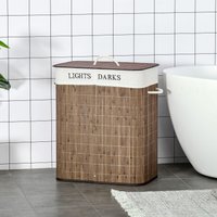 Wäschebox Wäschekorb abnehmbar mit 3 Griffe Polyester Metall Braun+Weiß von HOMCOM