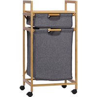 Wäschekorb 1 Schublade, 1 abnehmbarer Wäschekorb, 4 Räder 42 cm x 35 cm x 84,5 cm , Bambus, Natur + Grau - Naturholz+Grau - Homcom von HOMCOM