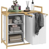 Wäschekorb 4 Fächer Bambus Wäschesammler 83L mit 2 ausziehbaren & abnehmbaren Wäschesäcken aus Vliesstoff, Ablage Wäschebox mit Griff Wäschesortierer von HOMCOM