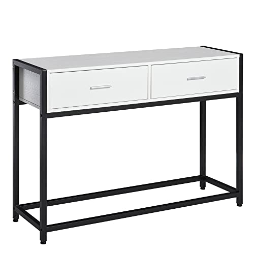 homcom Konsolentisch für den Eingangsbereich mit 2 Schubladen, Tischplatte aus weißem Holz und Beinen aus Metall, schwarz, 120 x 34 x 81 cm homcom Konsolentisch für den Eingangsbereich mit 2 Schubladen, Tischplatte aus weißem Holz und Beinen aus Metall, schwarz, 120 x 34 x 81 cm von HOMCOM