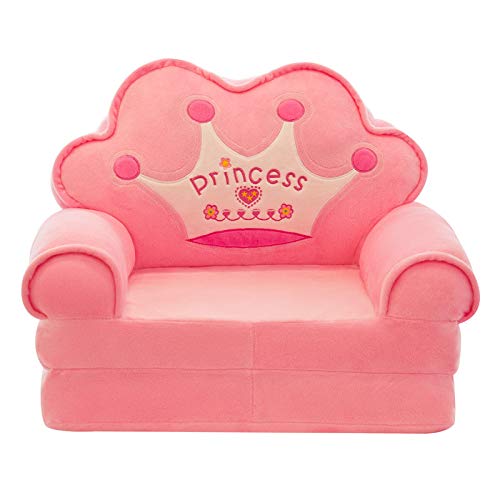 HOMDREAM Plüsch Kindersofa Sitzen Stuhl Prinzessin Crown Sessel Niedlichen Cartoon Waschbar Kinder Falten Sofa Stühle Sitzbezug Gepolsterte Wohnzimmermöbel,Pink von HOMDREAM