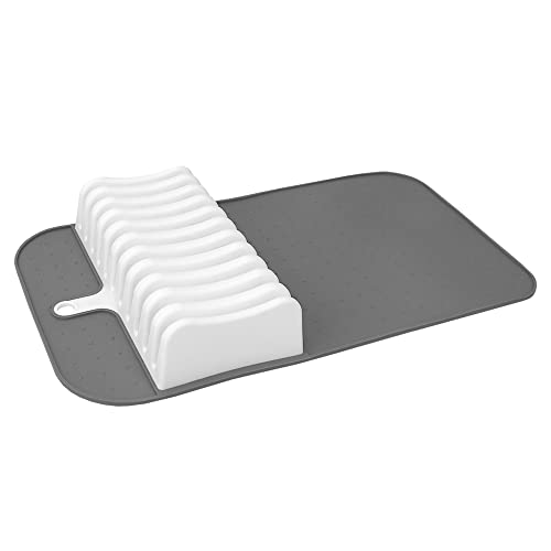 Home Basics Küchenmesser-Aufbewahrungsmatte mit 11 Schlitzen (grau/weiß), Küchenmesser-Aufbewahrung für Steak-, Paarungs- und Santokumesser, Messeraufbewahrung für Schublade von HOME BASICS