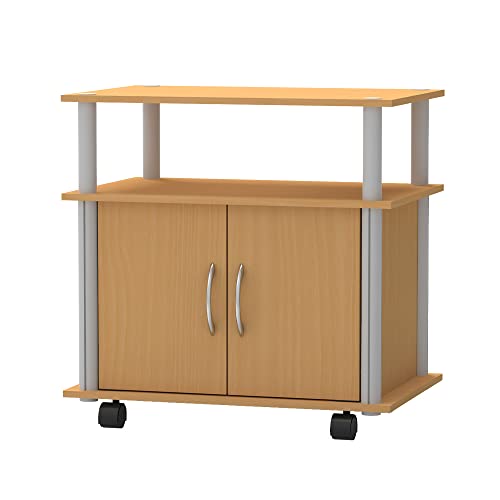 Home Basics SS42096 Rollbarer TV-Ständer mit Schrank, Stahl, Natürliches Holz, 23.6” x 15.75” x 23.6” von HOME BASICS