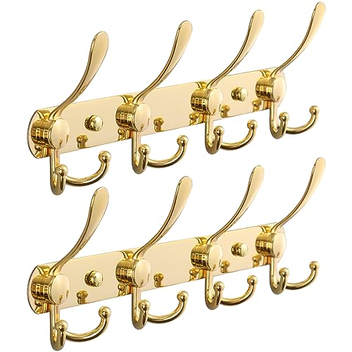 HOME COMPOSER Hakenleiste Garderobenhaken Wandhaken, 2 Stück 4 x Doppelhaken Kleiderhaken Garderobenleiste für Wand, Robust Handtuchleiste Rostfrei für Küche Bad, Golden von HOME COMPOSER