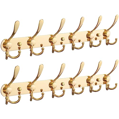 HOME COMPOSER Hakenleiste Garderobenhaken Wandhaken, 2 Stück 6 x Doppelhaken Kleiderhaken Garderobenleiste für Wand, Robust Handtuchleiste Rostfrei für Küche Bad, Golden von HOME COMPOSER