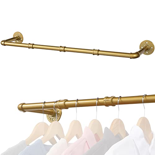 HOME COMPOSER Vintage Kleiderstange Wandmontage Golden 90cm, Klassische Industrie Kleiderständer Garderobenstange mit 20cm Abstand zur Wand, 50kg Blastbar von HOME COMPOSER