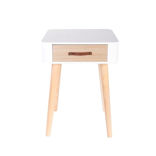 HOME DECO FACTORY – HD3739 – Weißer Nachttisch, 1 Holzschublade, Schlafzimmerdekoration von HOME DECO FACTORY