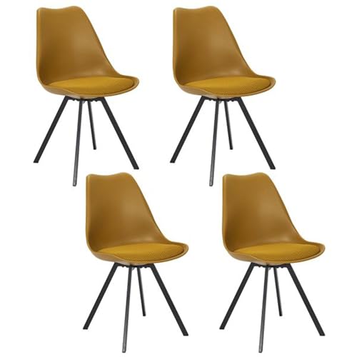 HOMDE Deco Factory, HD0482, Set mit 4 modernen Stühlen mit Kissen, Elegantes und Komfortables Design, perfekt für Esszimmer oder Büro, gelbe Farbe, Größe 52 x 82 x 47 cm von HOME DECO FACTORY