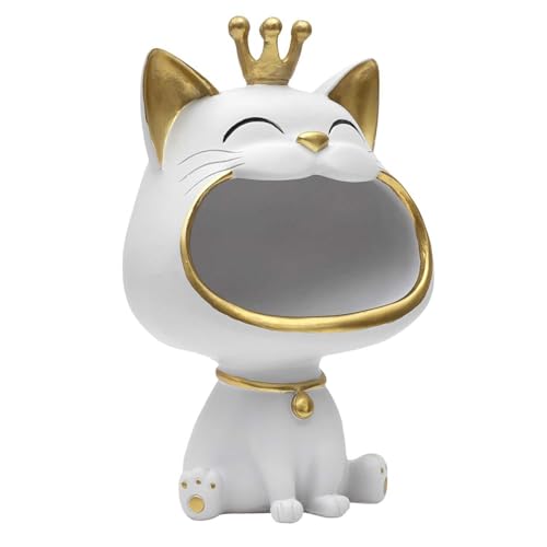 HOME DECO FACTORY, HD0157, Empty White cat Statue, elegant and Practical Decorative Object, modern Finish, ideal for organizing Your small Objects, one Size, White and Gold Color von HOME DECO FACTORY