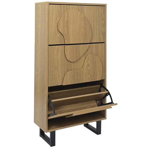 HOME DECO FACTORY, HD0429, Moderner Schuhschrank mit Mehreren Fächern, leicht zugänglich und Bankfunktion, Farbe Schwarzbraun, Größe 60 x 115 x 24 cm von HOME DECO FACTORY