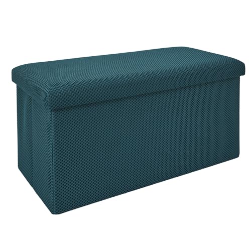 HOME DECO FACTORY, HD0467, faltbare Banktruhe Blue Atom – Elegantes und praktisches Design, ideal für Wohnzimmer, Schlafzimmer oder Eingangsbereich – Sitzkomfort – Größe 76 x 38 x 38 cm – Farbe Blau von HOME DECO FACTORY