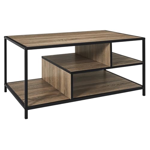 HOME DECO FACTORY, HD0509, Edison-Couchtisch im modernen Design mit integriertem Stauraum, ideal für das Wohnzimmer, pflegeleicht, Abmessungen 90 x 42 x 55 cm, Farbe Braun Schwarz von HOME DECO FACTORY