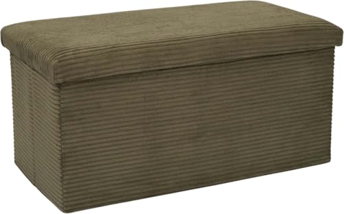 HOME DECO FACTORY, HD0535, Grüne gerippte Faltbare Banktruhe – Elegantes und multifunktionales Design, praktische Aufbewahrung, Sitzkomfort, 76 x 38 x 38 cm, grün von HOME DECO FACTORY