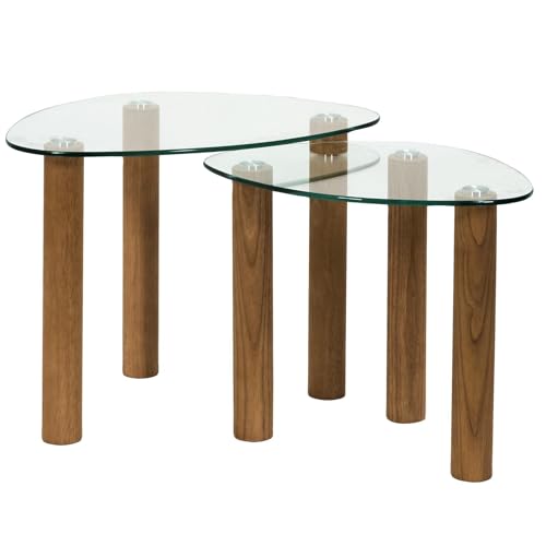 HOME DECO FACTORY, HD0555, Satztisch Clara aus gehärtetem Glas – Elegantes und praktisches Design, platzsparend, pflegeleicht – Maße: 60 x 43 x 45 cm, Farbe Braun von HOME DECO FACTORY