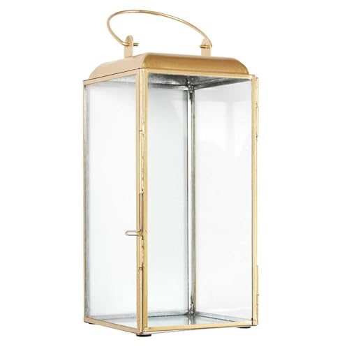 HOME DECO FACTORY, HD9145, Lantern in Gold Metal and Glass, elegant and Versatile Design, ideal as a Candle Holder or tealight Holder, for a warm Atmosphere Size: H30 cm, Gold/Transparent von HOME DECO FACTORY