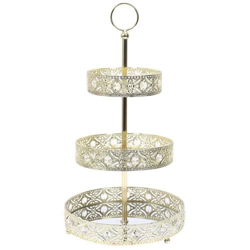 HOME DECO FACTORY, KA0112, Decorative Gold Metal Tray with Three Tiers, ideal for Presenting Objects, Easy to Maintain, Design Inspired by Oriental Motifs, 3 Tiers, Gold von HOME DECO FACTORY