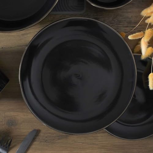 HOME DECO FACTORY, KA0134, Black Porcelain Plate with Gold Edging, elegant and Durable Design, ideal for All Your Meals, Dishwasher Safe, D26 cm, Black/Gold von HOME DECO FACTORY