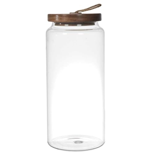 HOME DECO FACTORY, KA0262, Glass jar with Acacia lid, elegant Design for The Kitchen, optimal Food Preservation, Easy to clean, H 23 cm, Transparent, Brown von HOME DECO FACTORY