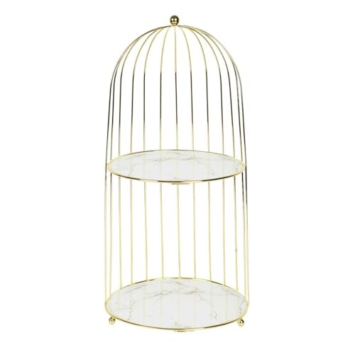 HOME DECO FACTORY, KA0269, 2-Tier Half Cage Freestanding Shelf, Elegant Gold Presentation Tray, Practical Serving Accessory for Dinners and Events, 49 cm, Gold von HOME DECO FACTORY
