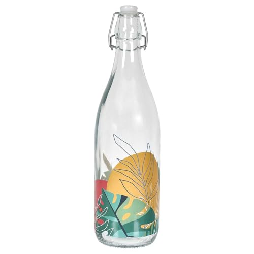 HOME DECO FACTORY, KA0465, 1L Multicolored Clamshell Glass Bottle - Elegant and Practical Design for Drinks, Ideal for Table and Kitchen - Transparent, 1L, Multicolor von HOME DECO FACTORY