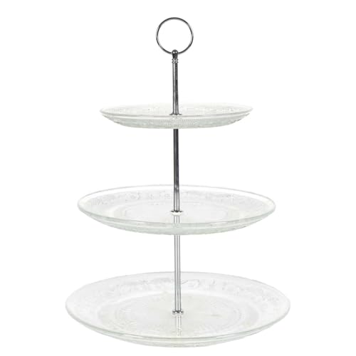 HOME DECO FACTORY, KP0025, 3-Tier Glass Cake Tray, Elegant Table Service, Practical Display Stand for Desserts and Appetizers, Easy to Assemble, Transparent, 25/20/15 cm von HOME DECO FACTORY