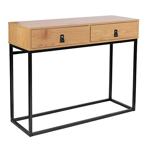 HOME DECO FACTORY HD6623 Abbott Schreibtisch, Holz und Metall, Konsole, Möbel, für Eingangsbereich, Natur, Schwarz, 100 x 35 x 80,5 cm von HOME DECO FACTORY