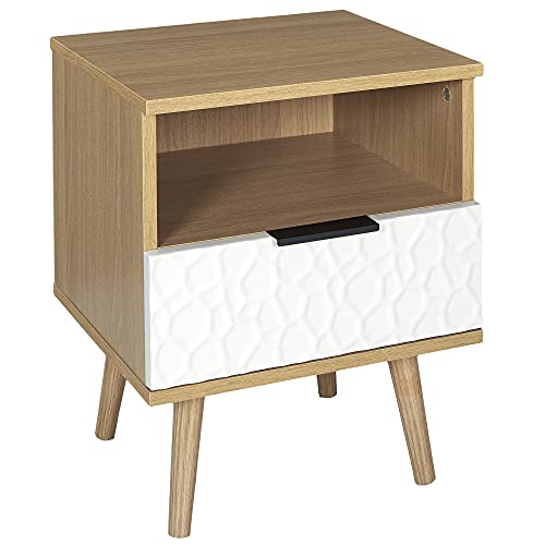 HOME DECO FACTORY HD7146 MESITA DE Noche C/CAJÓN Sven, Polyester, Holz/Weiß, 40x49x35 cm von HOME DECO FACTORY