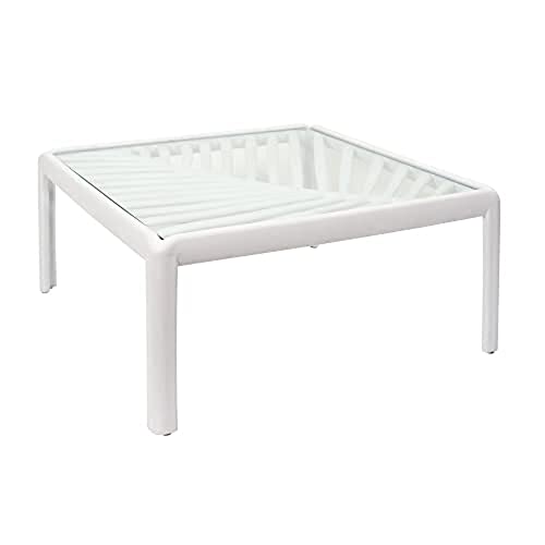 HOME DECO FACTORY HD7242 Couchtisch, Outdoor, Esstisch, Esszimmer, Kunststoff, Weiß-Glas, 70x32x70 cm von HOME DECO FACTORY