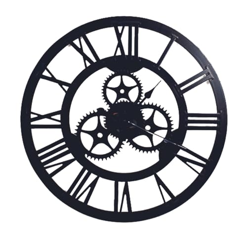 HOME DECO FACTORY HO2926 – Wanduhr mit Zahnradgetriebe, 70 cm, Holz – MDF, Schwarz, 70 x 3.5 x 70 cm von HOME DECO FACTORY