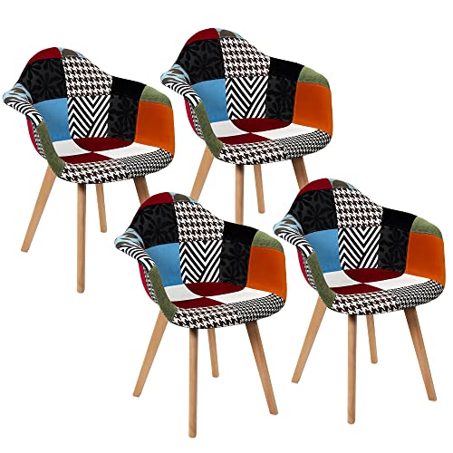 HOME DECO FACTORY Leason Sessel, Patchwork, Mehrfarbig, 4 Stück, 59 x 63.80 x 85 cm von HOME DECO FACTORY