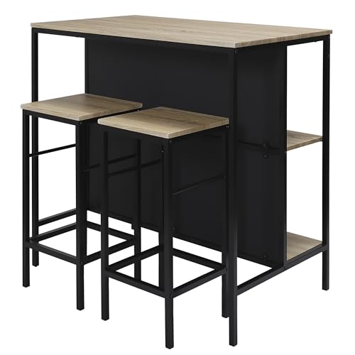 HOME DECO FACTORY Loka Tisch, 2 Hocker, Metall, Braun/Schwarz, 100x95x60 von HOME DECO FACTORY