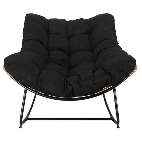 HOME DECO FACTORY Outdoor, Tulum, Eisen, Gartenei, gepolsterte Sitzfläche, Rattan-Effekt, UV-beständig, Schwarz, Schaukelstuhl von HOME DECO FACTORY