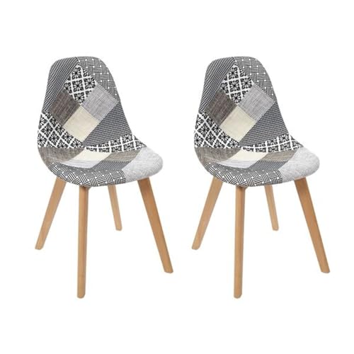 HOME DECO FACTORY Set mit 2 Sesseln Patchwork Scandivave, Buche/Polyester/PU, 57.8cm x 47cm x 86.5cm, Weiß/Grau/Mehrfarbig von HOME DECO FACTORY