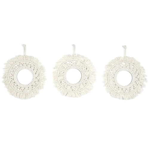 HOME DECO FACTORY, HD0177, Decorative Boho Macramé Mirror, Elegant and Bright, Ideal for Personalizing Your Interior, Easy to Install, H28 cm, Beige von HOME DECO FACTORY