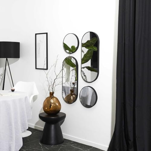 HOME DECO FACTORY, HD0401, Round and oval Decorative Mirror in Set of 4, modern Geometric Design, elegant Black Frame, Perfect for beautifying Your Interior, Size: X4, Color: Black von HOME DECO FACTORY