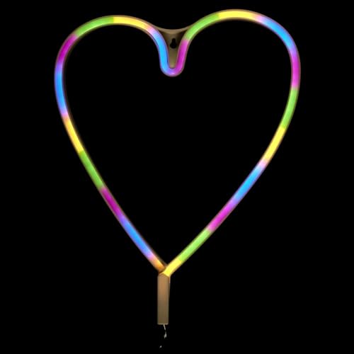 HOME DECO FACTORY, LA0058, Rainbow Heart Neon Effect LED Lamp, Multicolor USB Light, Modern Ambient Lighting, Energy Saving, Ideal for Interior Decoration, 30 cm, Multicolor von HOME DECO FACTORY