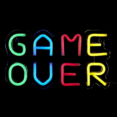 HOME DECO FACTORY, LA0062, Neon Game Over USB LED Lamp, Multicolor Lighting, Retro Design Inspired by Video Games, Ideal for Interior Decoration, Size: 30 cm, Color: Multicolor von HOME DECO FACTORY