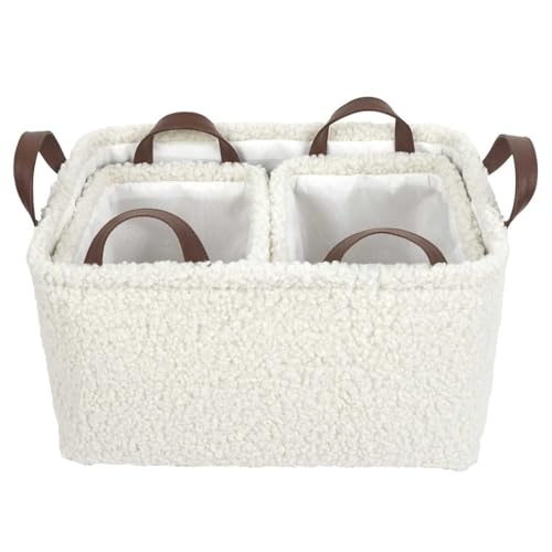 HOME DECO FACTORY, RG0031, Set of 3 elegant Storage Baskets in White, Perfect for organizing Toys, Clothes and Accessories, with Ribbed Effect, H20 cm, White von HOME DECO FACTORY