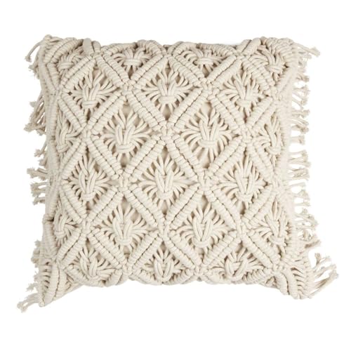 HOME DECO FACTORY. TX0039. Beiges Makramee-Kissen 40x40 cm - Elegantes und Komfortables Design. ideal für Wohnzimmer oder Schlafzimmer. pflegeleicht. perfekt für alle Einrichtungsstile von HOME DECO FACTORY