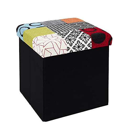 Home Deco Factory HD6506 Hocker mit Aufbewahrungsbox, zusammenlegbar, Patchwork-Design, zum Sitzen, 2-in-1 von HOME DECO FACTORY